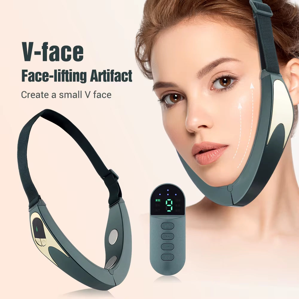 Electric V-Face Face Lift Device with 6 Modes Heated Skin Rejuvenation Wireless Remote Control Double Chin Vibration Massager