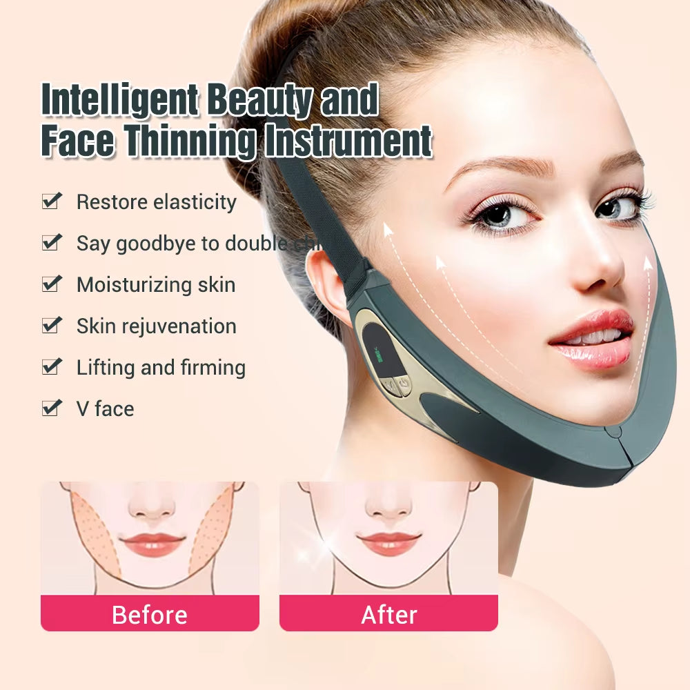 Electric V-Face Face Lift Device with 6 Modes Heated Skin Rejuvenation Wireless Remote Control Double Chin Vibration Massager